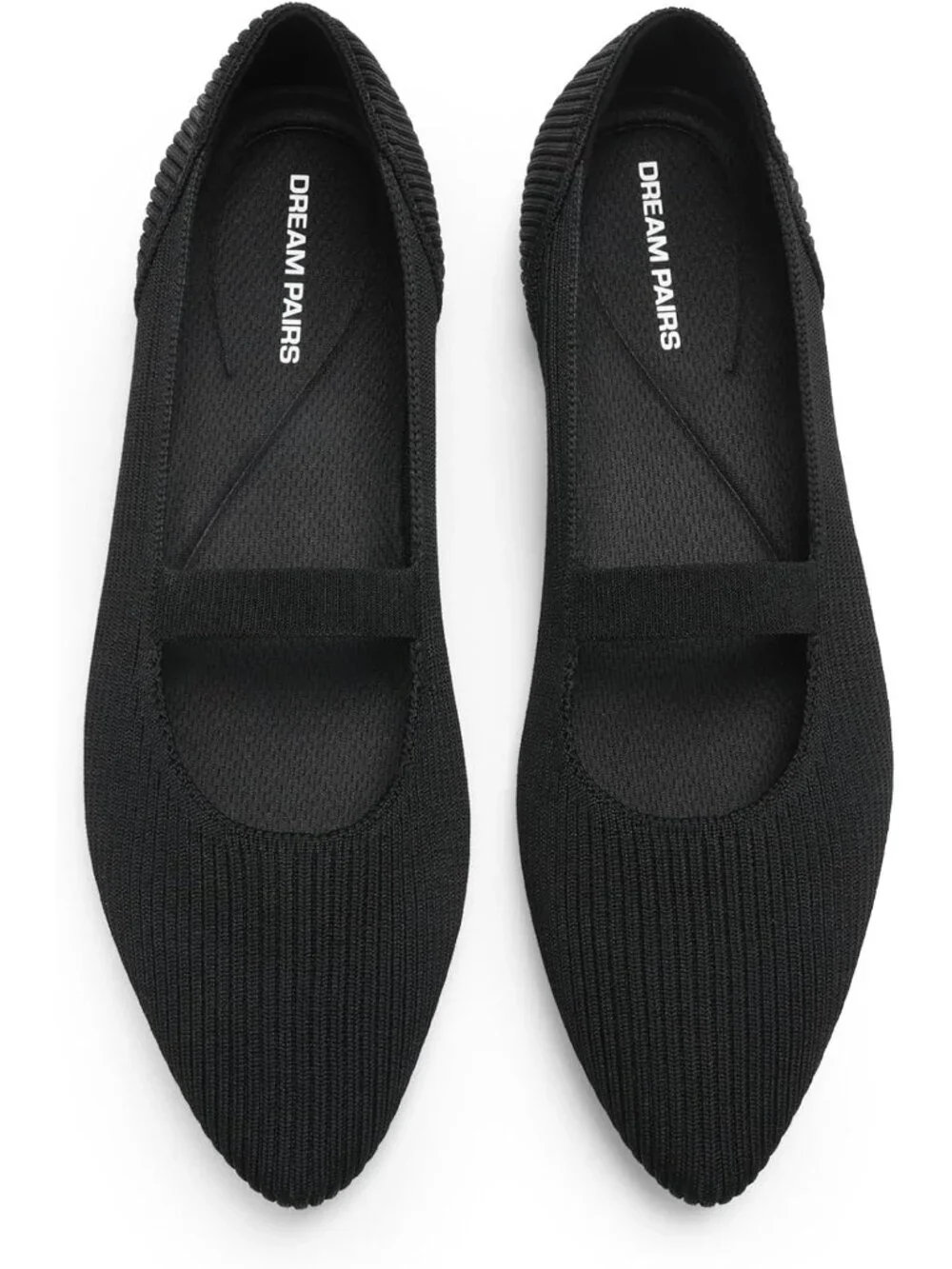 Women's Black Mary Jane Flats Pointed Toe Breathable Knit Slip On Flat Shoes
